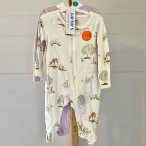 Carters Just One You Baby Girls 2PK Woodland Deer Purple Stripe Sleep Play 3M